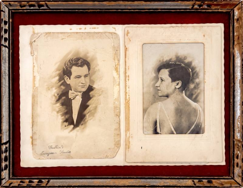 Wolf and Pearl Waxman, studio portraits side by side in a double frame, 1920s